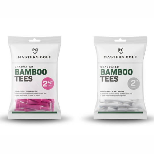 Masters Bamboo Graduated Golf Tees in a bag of 20, lightweight and eco-friendly sporting goods for golf practice and play.