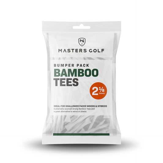 Masters Bamboo Golf Tees 2 1/8 inch, bag of 130, with wooden construction and natural finish for golf teeing.