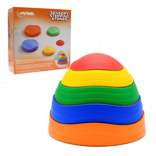 Toyfinity Sensory Stepping Stones 5-piece set for children, colorful rubber stepping stones for indoor and outdoor play.