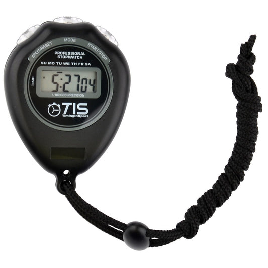 TIS Pro 018 Stopwatch from TIS sporting goods brand, digital display with buttons for time measurement and stopwatch functions.