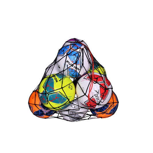 Precision Football Carry Net for 12 balls, durable sporting goods bag with mesh sides for easy transport and storage of footballs.