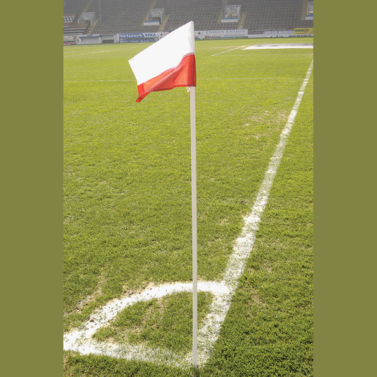 Precision brand 6-foot PVC spiked corner posts for weatherproof sporting or fencing applications, shown in a set of four.