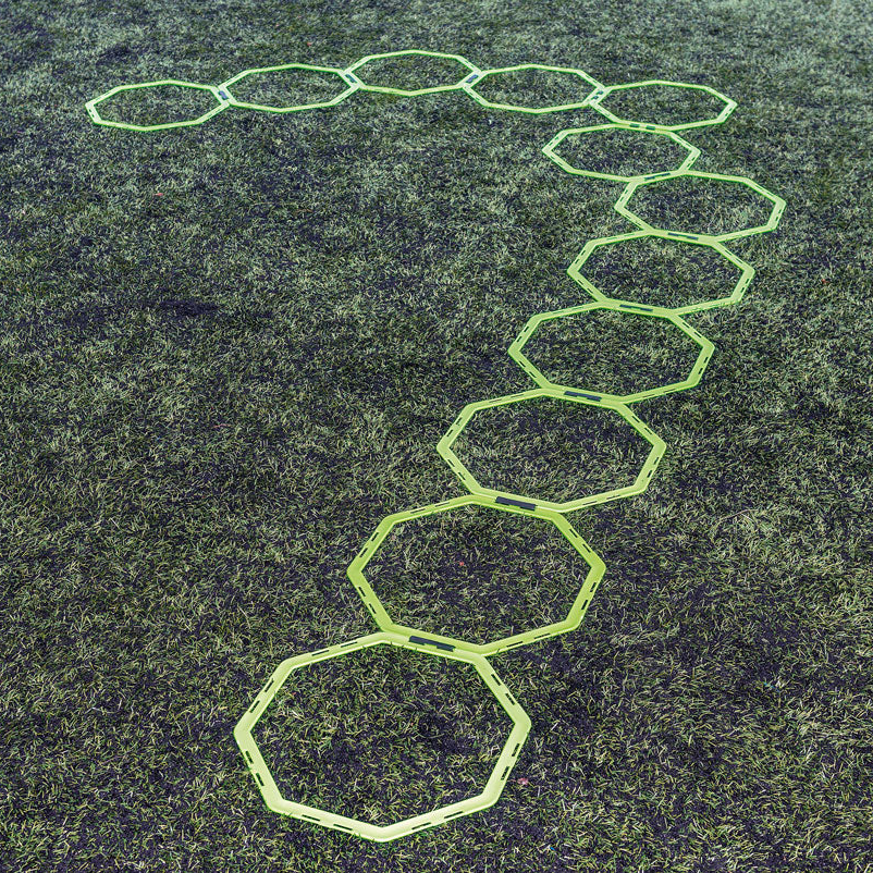 Precision Octa Ring System Training Set featuring 12 octagon agility rings for sports and agility training exercises.