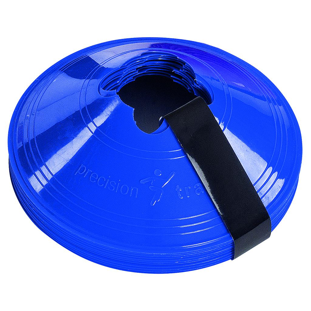 Precision branded set of 10 saucer cones for sports training, featuring red and white color, used for agility drills.