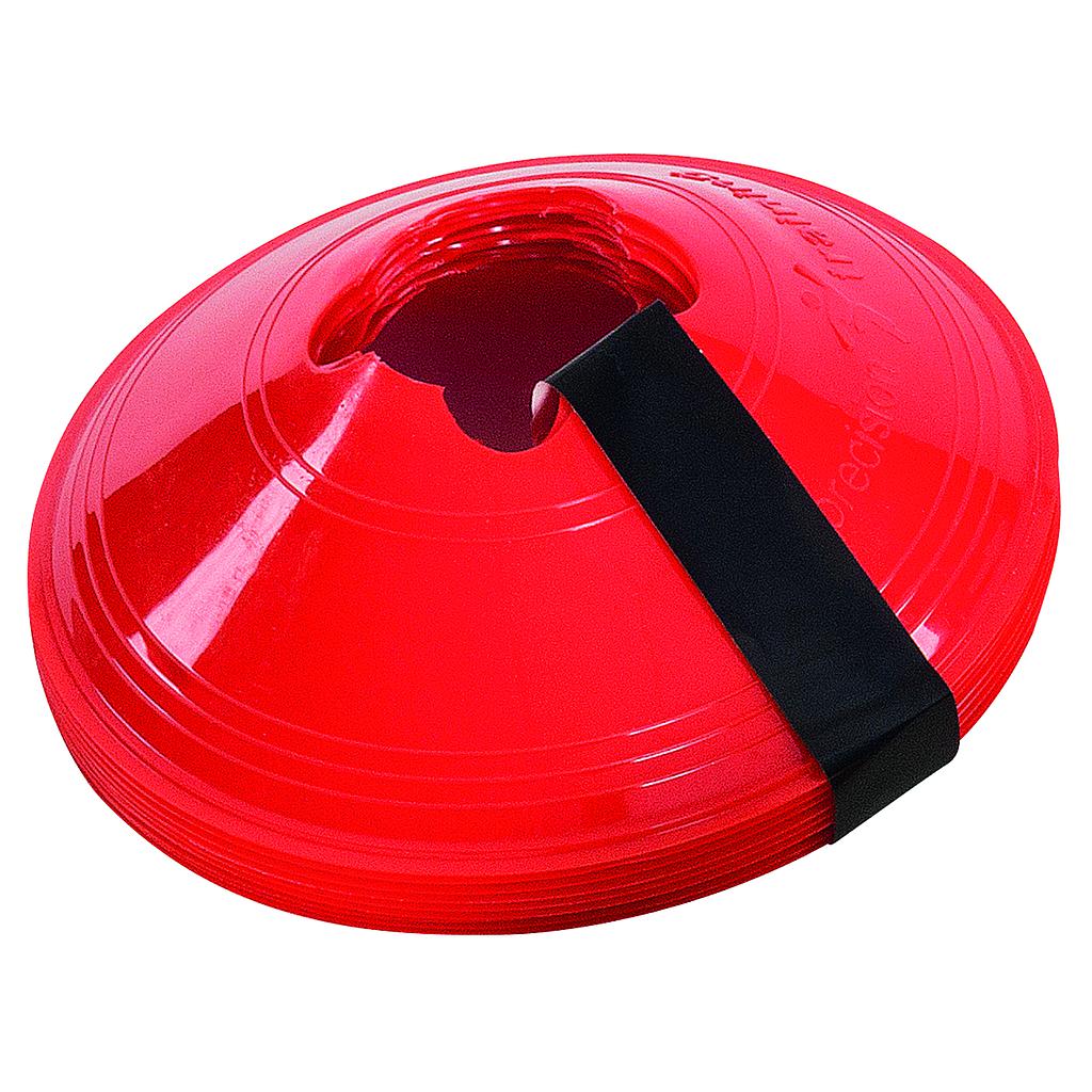 Set of 10 Precision sleeved saucer cones for sporting drills, featuring durable construction for agility and training exercises.