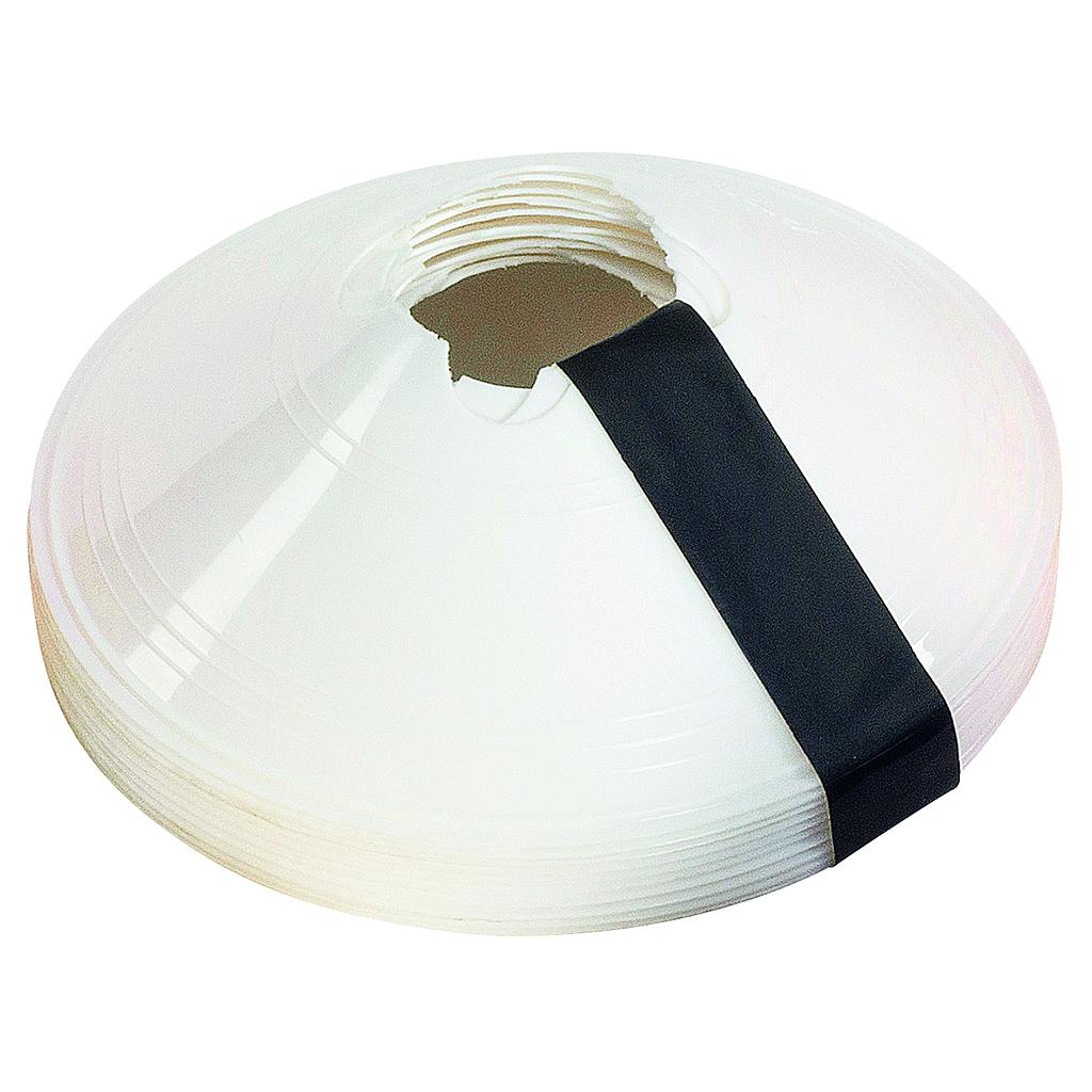 Precision Sleeved Set of 10 Saucer Cones for sports drills and training, featuring durable construction and bright colors for visibility.
