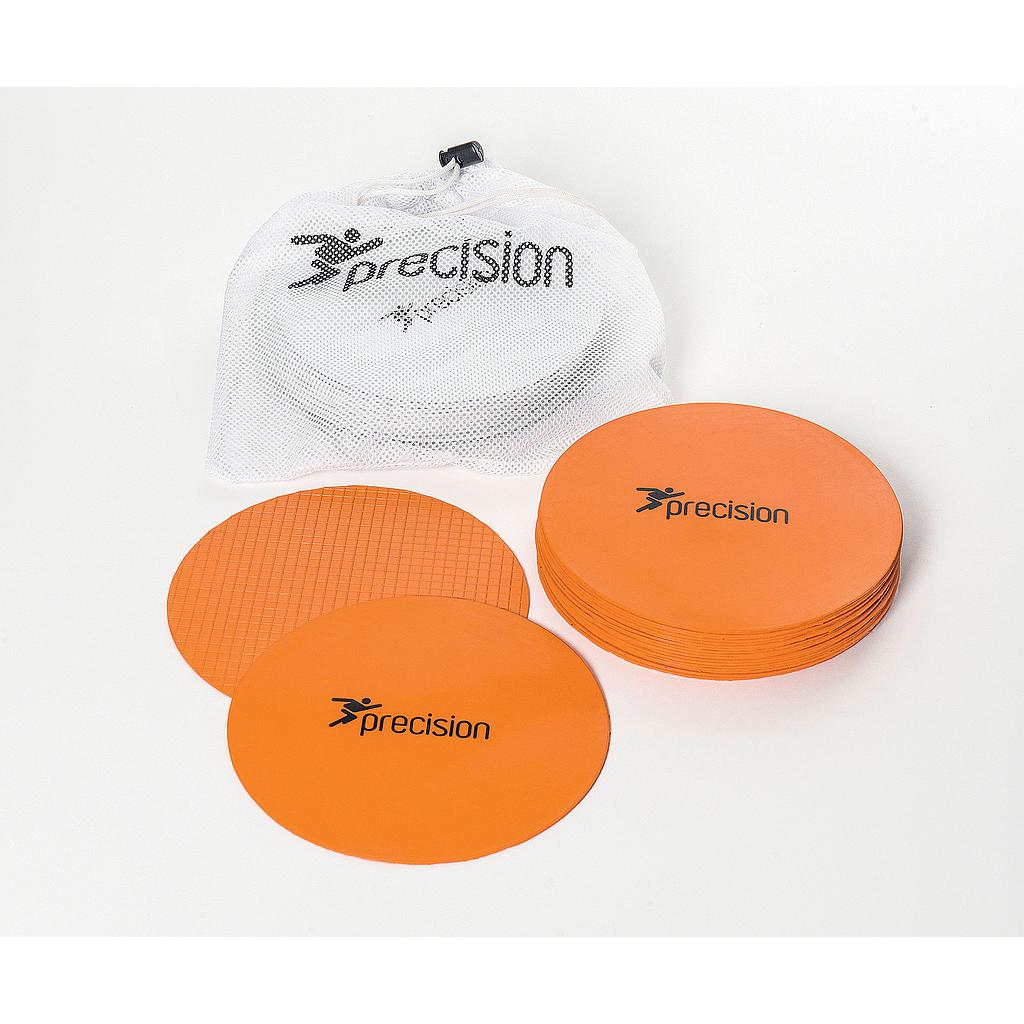 Set of 20 Precision brand round rubber marker discs for sports training and agility drills.