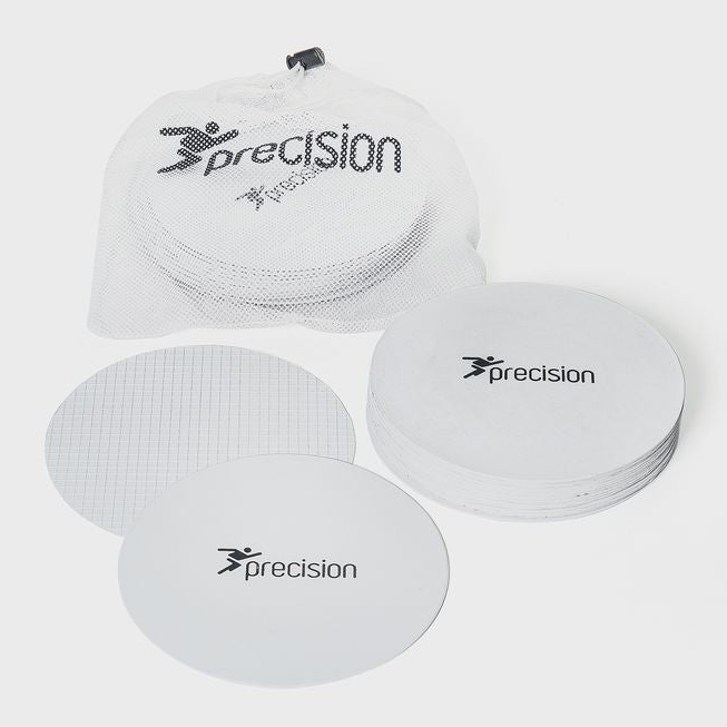 Set of 20 Precision brand round rubber marker discs, ideal for sports training and field marking, shown in the image.