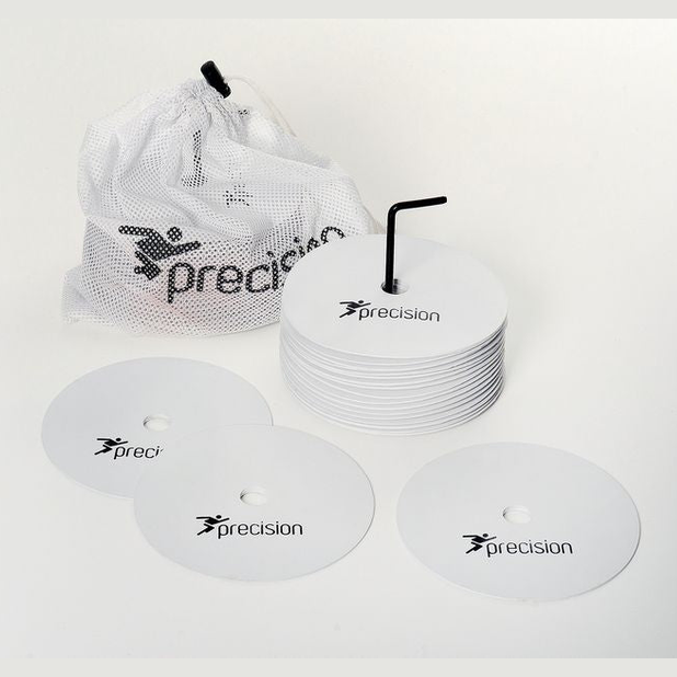 Set of 20 Precision round rubber marker discs for sports training, featuring bright colors and durable rubber material.