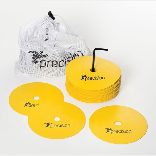 Set of 20 Precision Round Rubber Marker Discs for sports training and drills, featuring durable rubber construction.