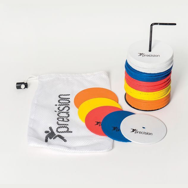 Set of 50 Precision small round rubber marker discs for sports, featuring durable rubber material and vibrant colors.