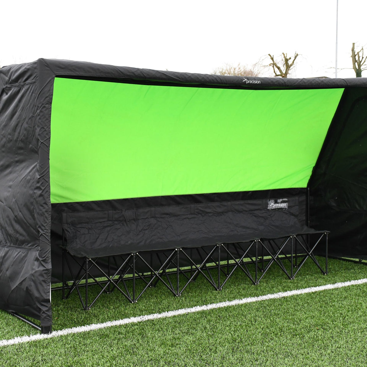 Precision Pro Portable Team Shelter 12ft x 6ft in green, designed for sporting events, lightweight and easy to set up.