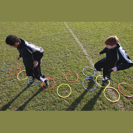 Set of 12 Precision Speed Agility Hoops for athletic training and sports drills, lightweight and durable for outdoor use.