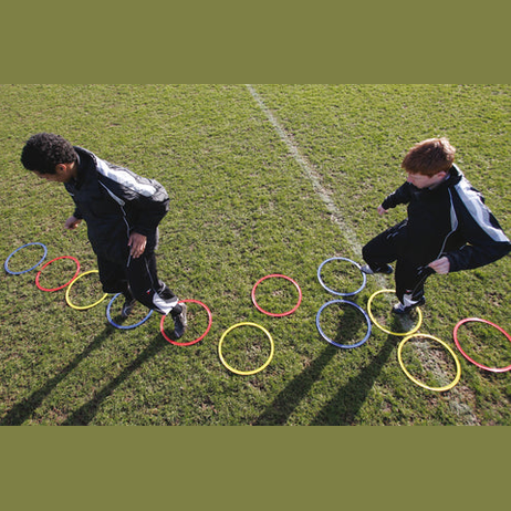 Set of 12 Precision Speed Agility Hoops for sports training, featuring bright colored plastic hoops on a white background.