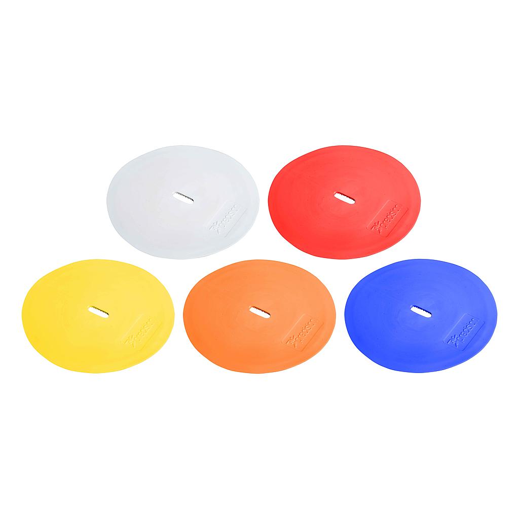 Set of 10 Precision Multi-Color Round Marker Discs for sports training and agility drills, featuring vibrant colors and durable design.