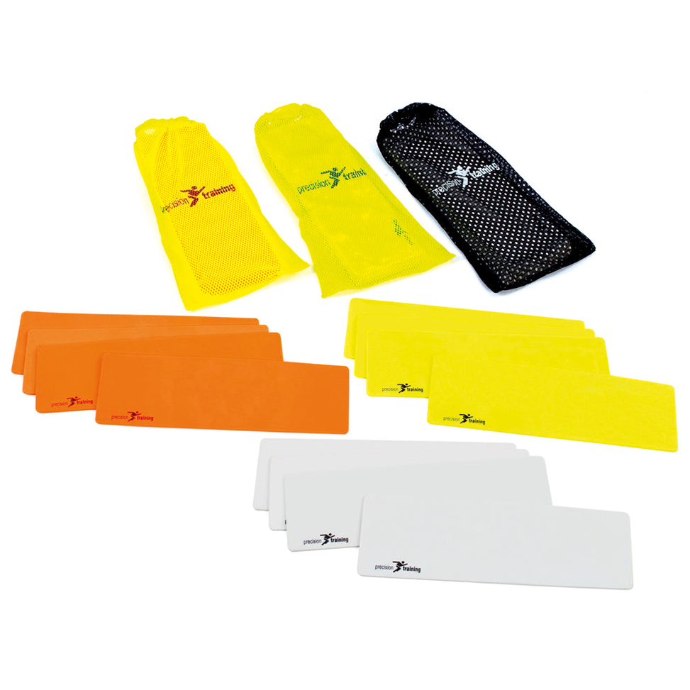 Set of 10 Precision rectangular training markers for sports drills, bright orange color, used for athletic practice and agility training.