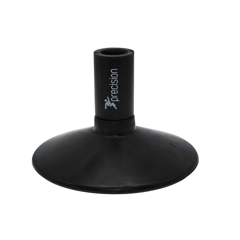 Precision rubber corner and boundary pole base used for sports boundary marking, showing a close-up of the durable black base.