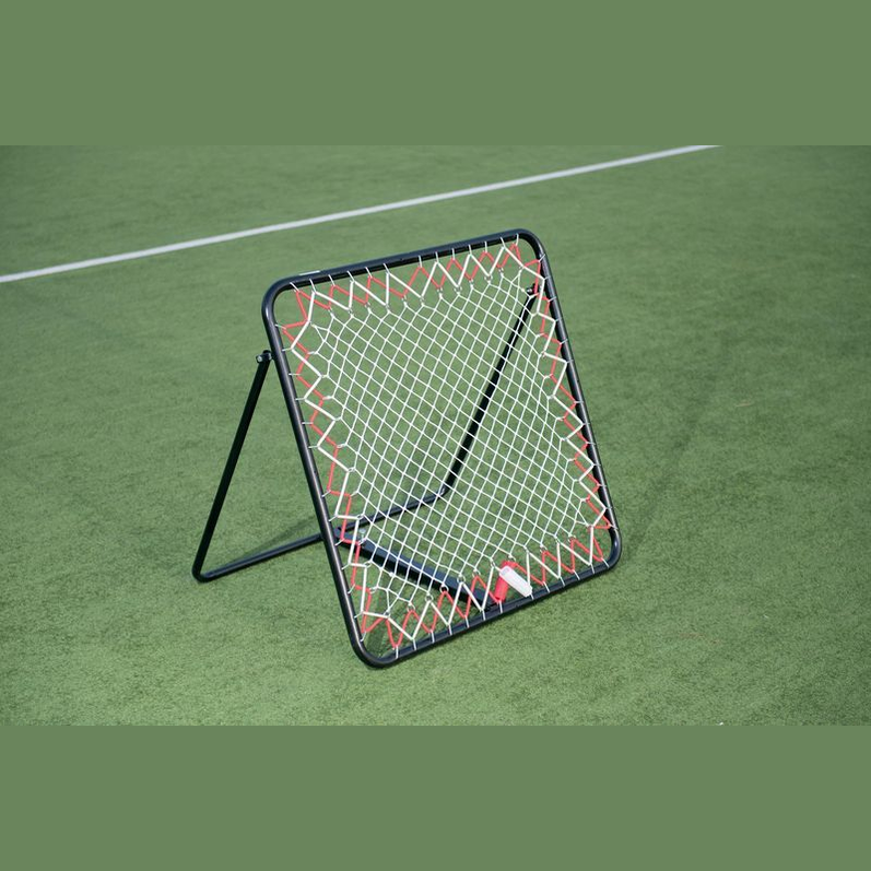 Precision Pro Rebounder 95cm x 95cm with adjustable angle net for sports training, featuring a sturdy frame and vibrant net.