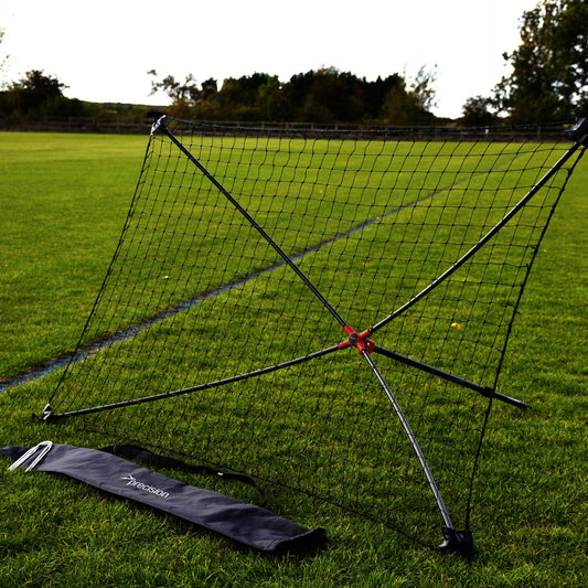 Precision Quick Setup Portable Rebounder 5x3 feet for sports training, featuring a sturdy frame and net for practicing shots and rebounds.