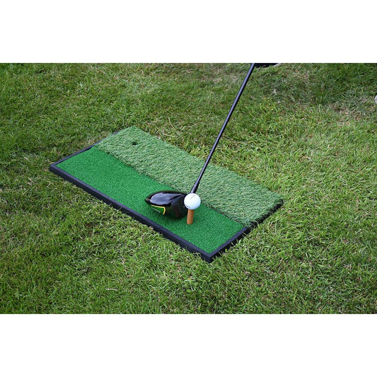 Precision Launch Pad 2-in-1 golf practice mat with tee and hitting surface, designed for improved golf training and practice.