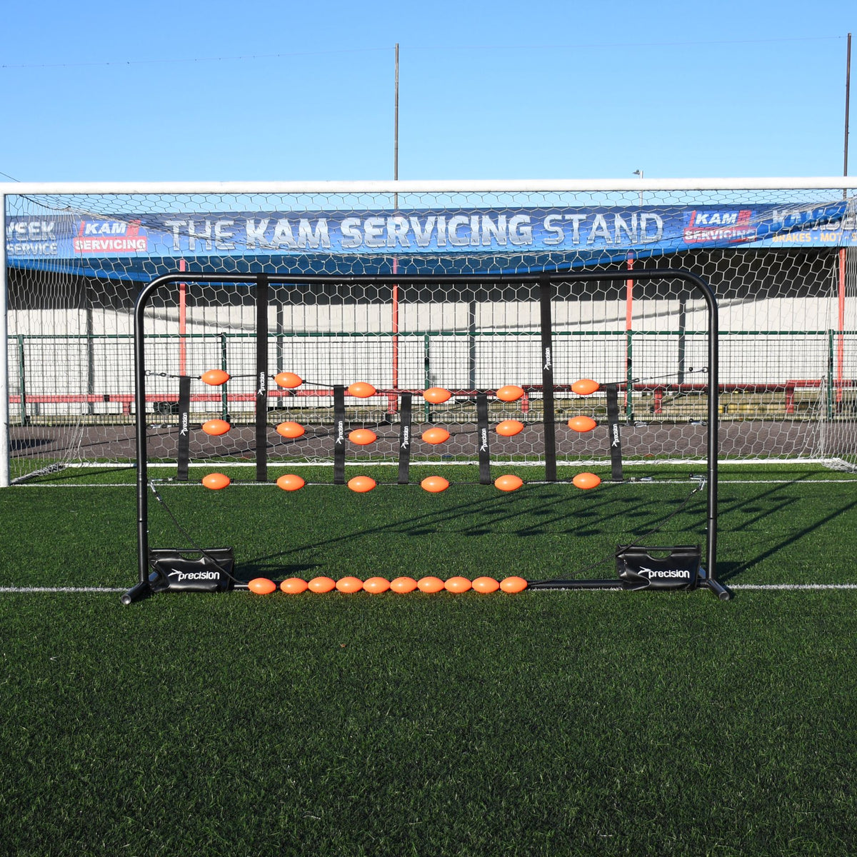 Precision GK Ball Deflector Reactor Frame for sporting goods, shown in black with metal construction and mounting brackets.