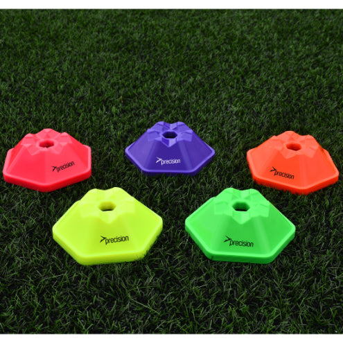 Set of 50 Precision Pro HX Saucer Cones in assorted colors, ideal for sports drills and agility training.