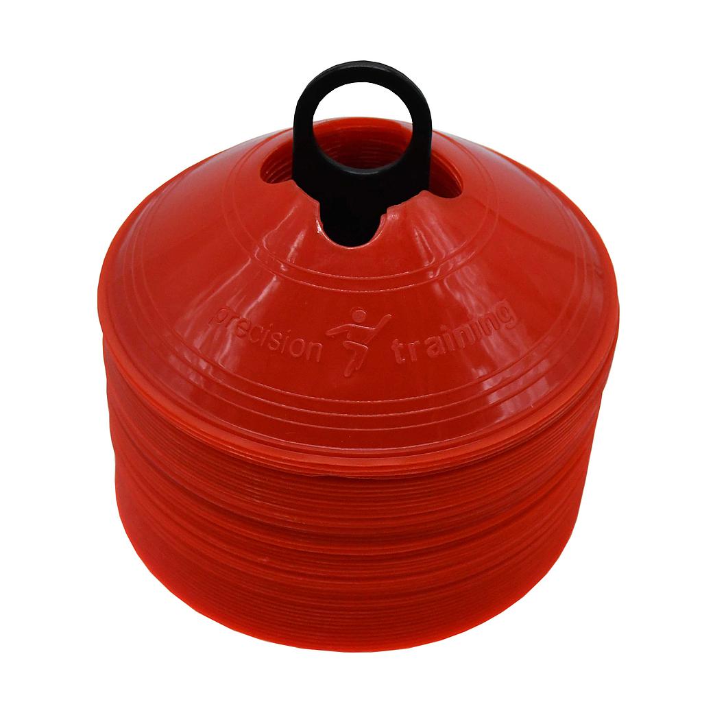 Set of 50 Precision Saucer Cones, 200mm, for sports training and agility drills, made by Precision Sporting Goods.