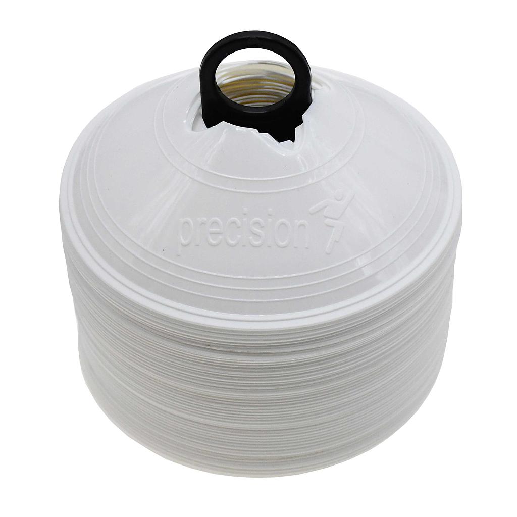 Set of 50 Precision Saucer Cones 200mm for sporting drills, featuring bright yellow color and lightweight plastic construction.