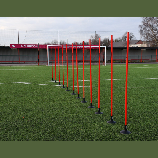 Set of 12 Precision Boundary Poles for sports and outdoor activities, featuring durable construction and bright color for visibility.