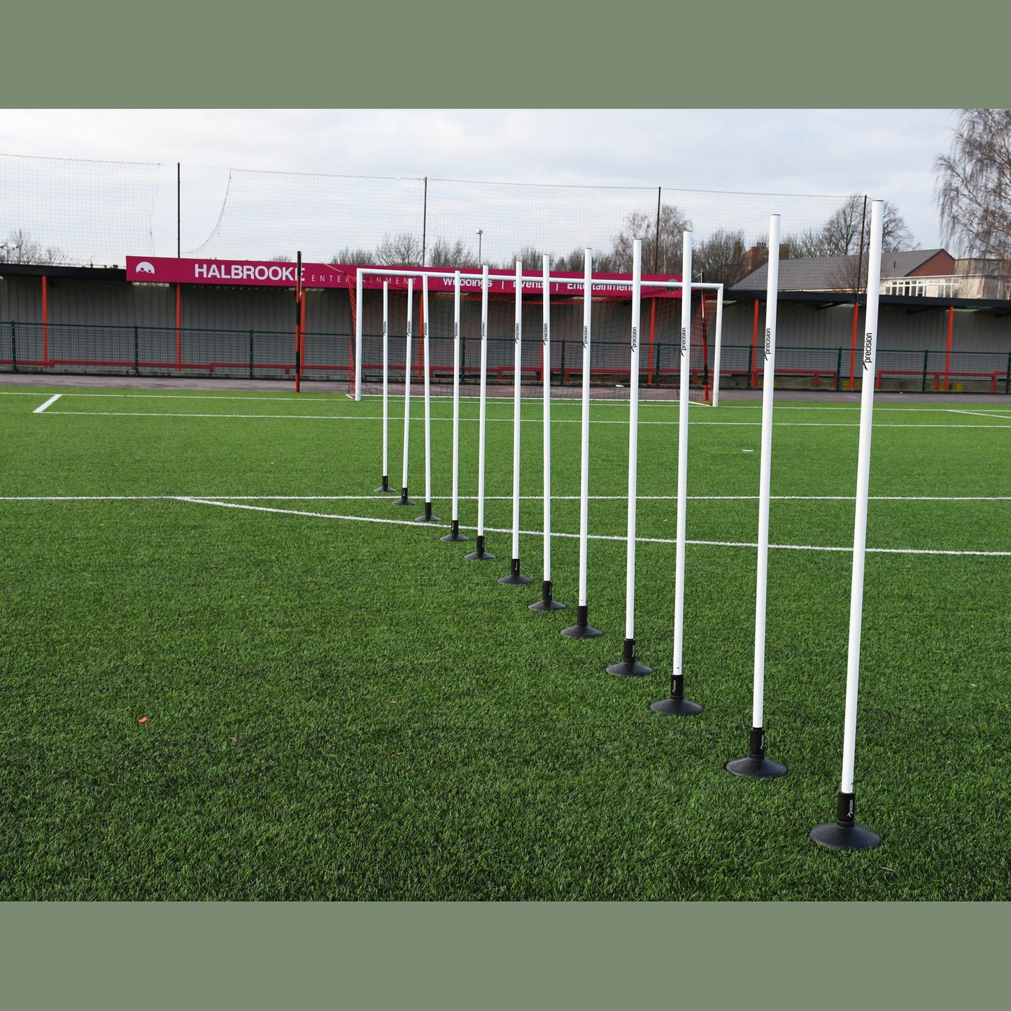 Set of 12 Precision Boundary Poles for sports and outdoor activities, featuring durable construction and bright orange tips for visibility.