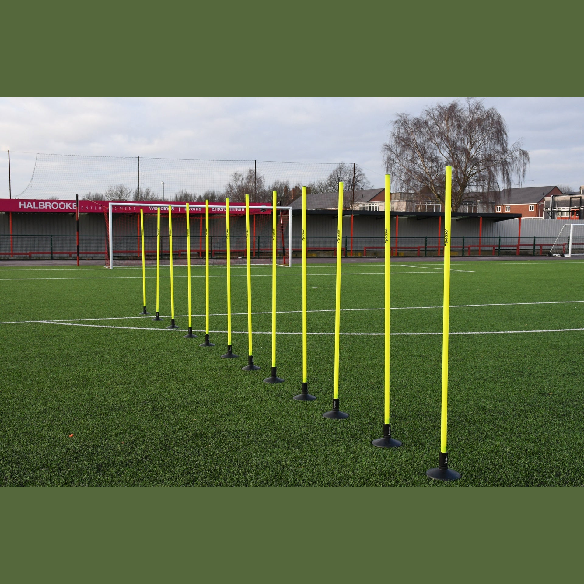 Set of 12 Precision Boundary Poles for sports, featuring durable construction and bright color for easy visibility during games.