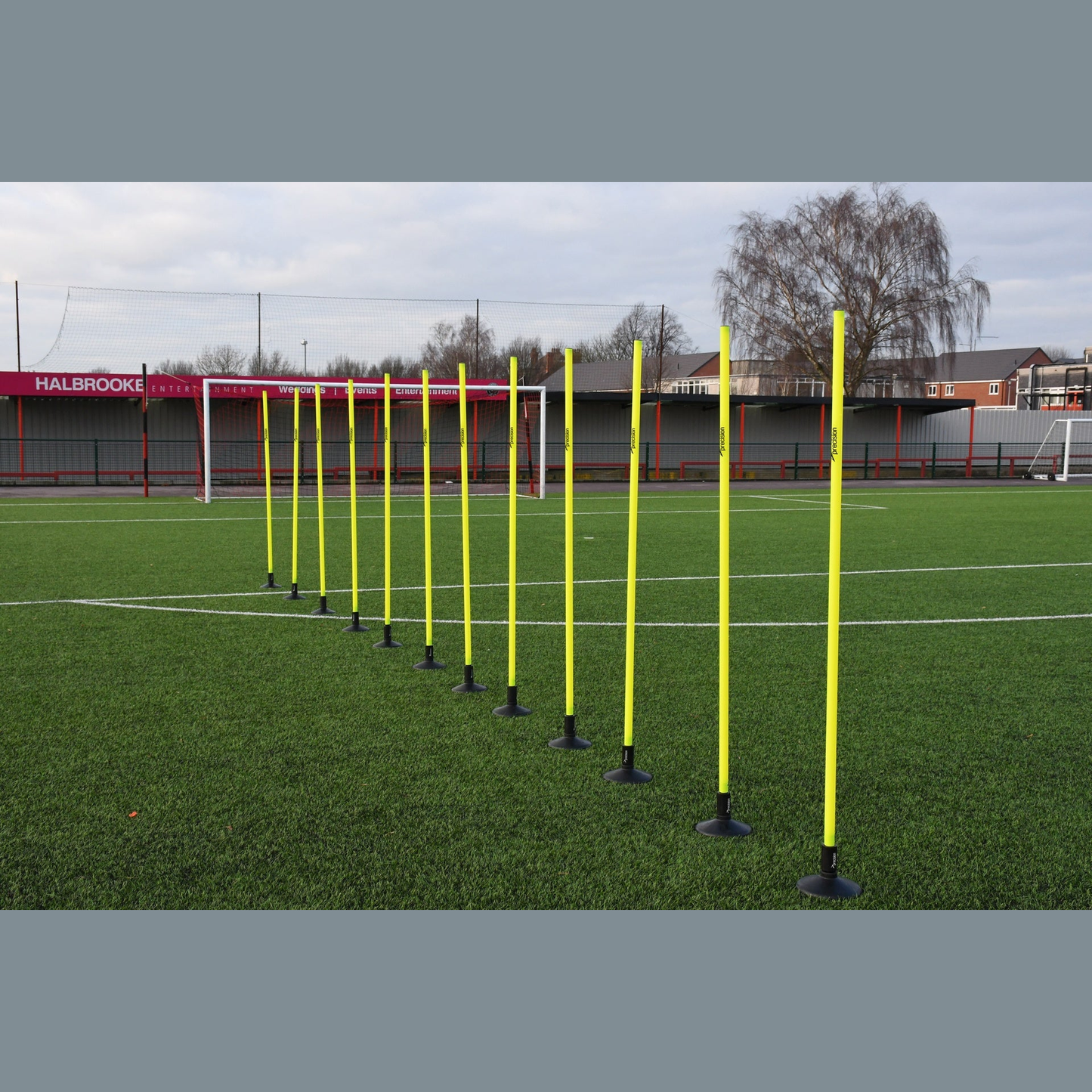 Set of 12 Precision Boundary Poles for sports and outdoor activities, durable boundary markers for athletic fields and courts.