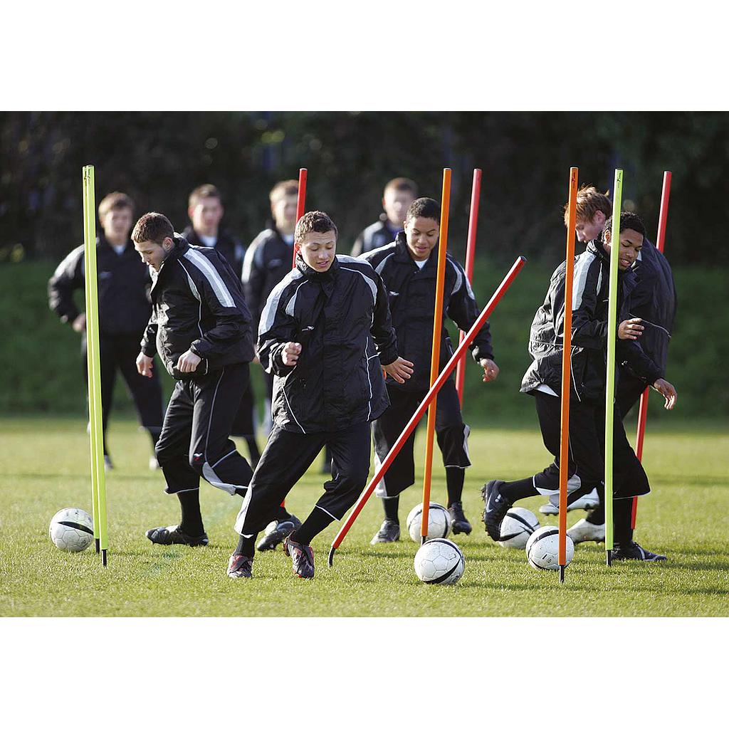 Set of 12 Precision spring-base boundary poles, 1.7m flexible sporting goods for marking fields or sports boundaries.