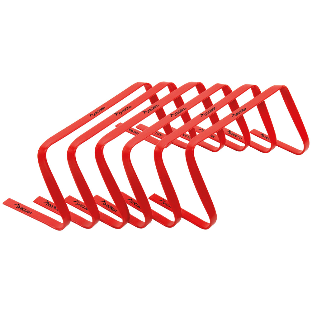 Set of six Precision flat hurdles for athletic training and agility drills, sporting goods equipment for sports practice.