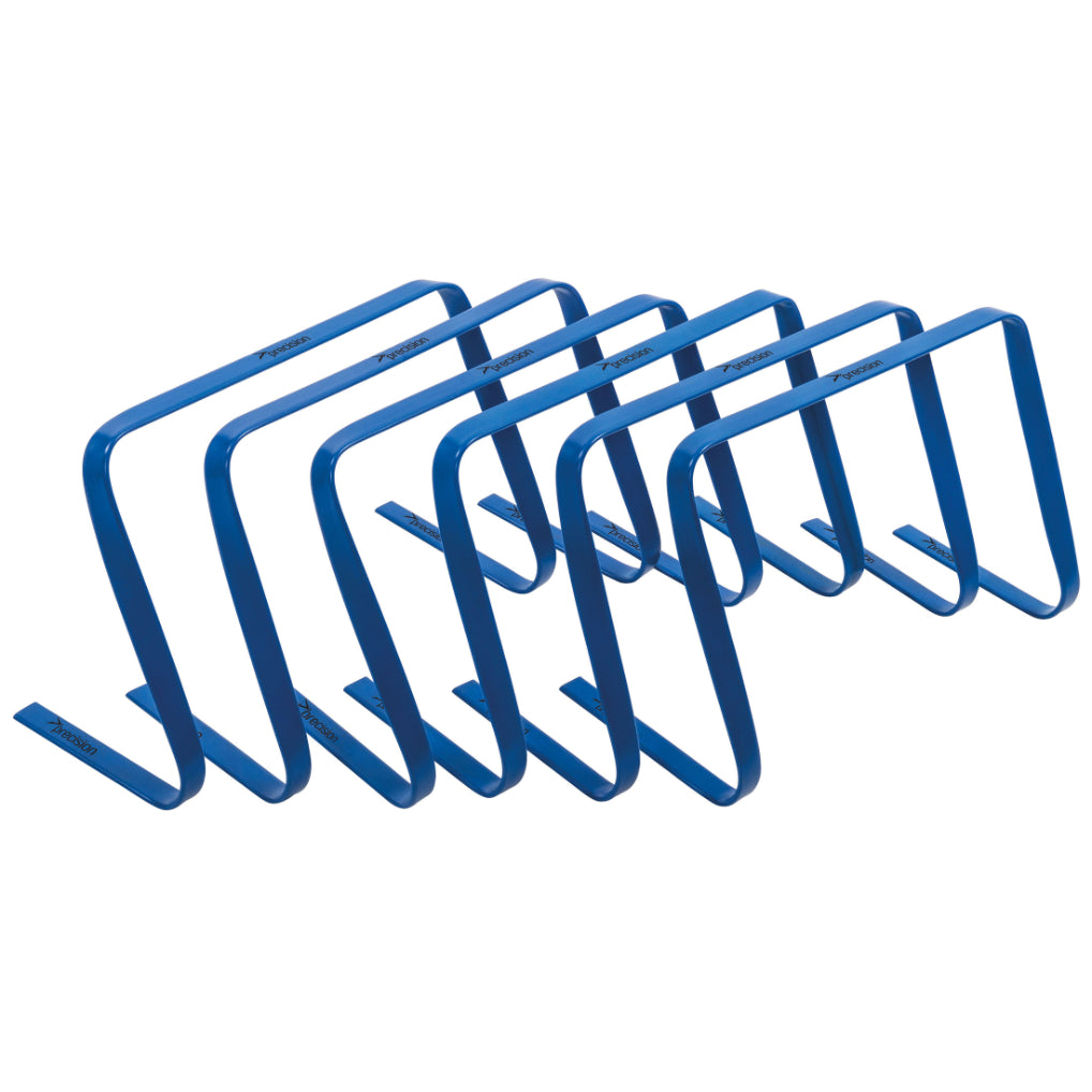Set of six Precision flat hurdles for athletic training, sporting goods equipment for agility and speed drills.