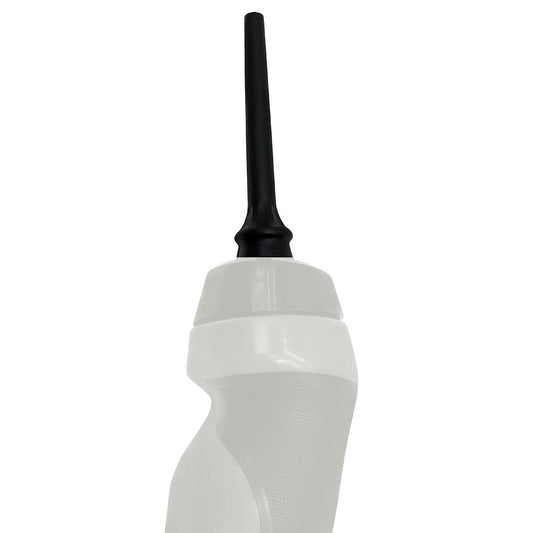 Precision Universal Long Spout Water Bottle Adapter for Cage Helmets, sporting goods, shown attached to a helmet in the image.