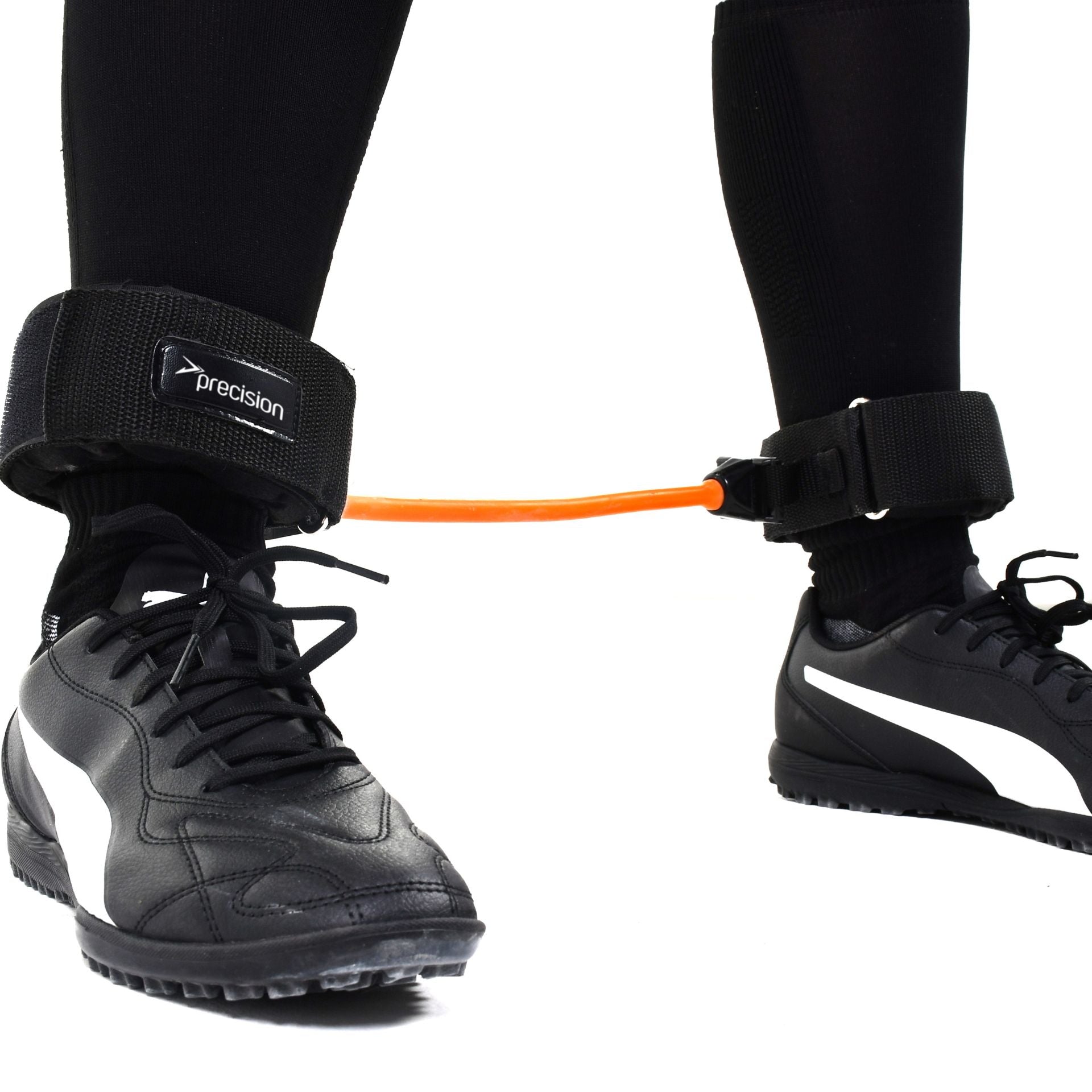 Precision lateral movement trainer with resistance band for sports training, featuring adjustable straps and padded handles.
