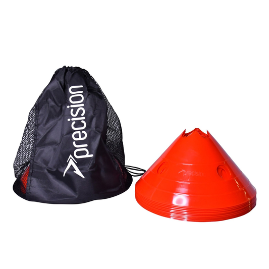 Set of 20 Precision Giant Saucer Cones, 7-inch sporting goods training cones for agility drills and sports practice.