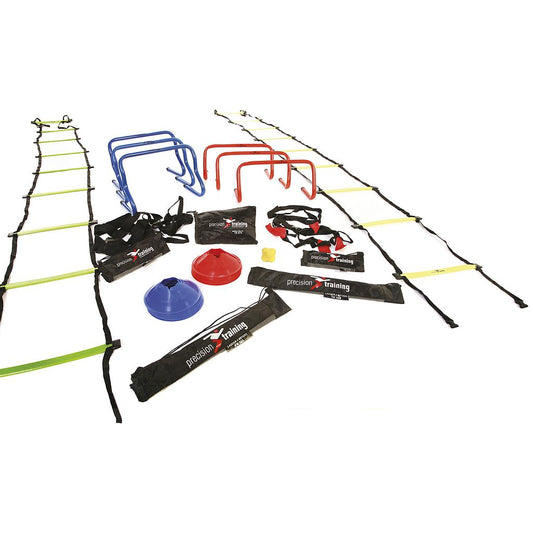 Precision Ultimate Speed Agility Training Kit in sporting goods, featuring colorful cones and agility ladder for speed drills.