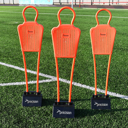 Set of three Precision Mini Mannequins for training, 122cm tall, with carry bag, used for sports and fitness practice.