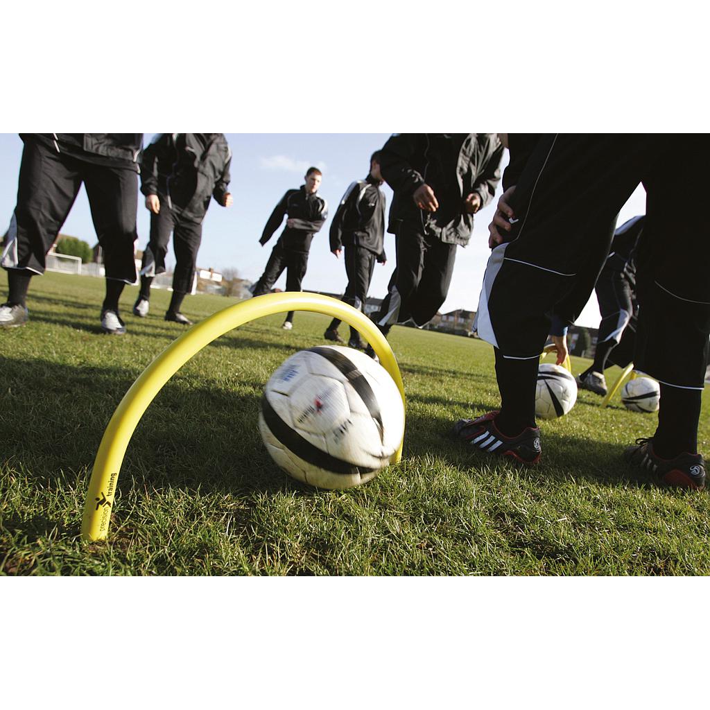 Set of three Precision outdoor passing arcs for sports training, featuring durable plastic construction and bright color for visibility.