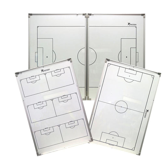Double-sided folding soccer tactics board by Precision with markers, 90x120cm, used for coaching and strategy planning.