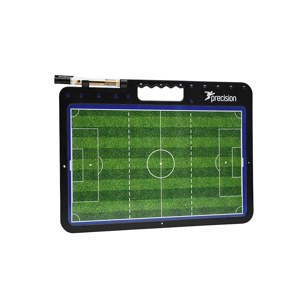 Precision handheld soccer tactics board with magnetic player pieces and tactical diagram for coaching and strategy planning.