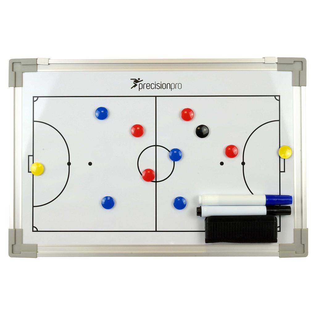 Precision Futsal Magnetic Tactics Board with magnetic markers and diagrams for coaching and strategy planning in sports.