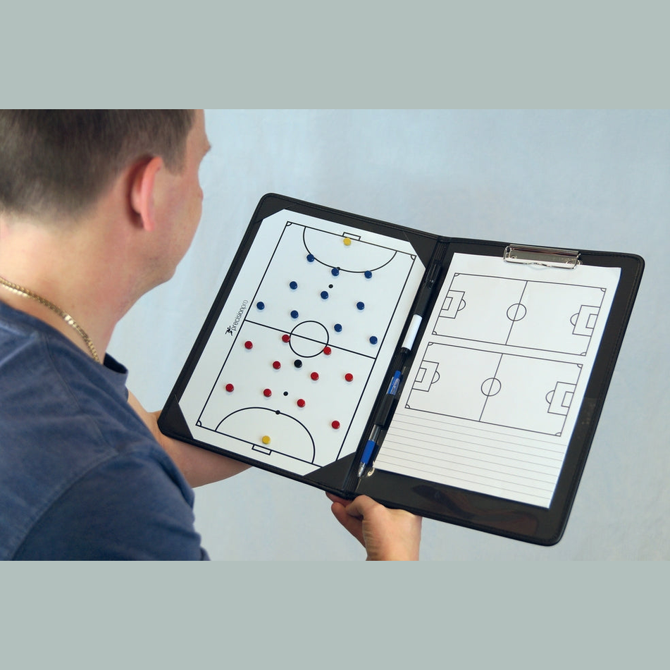 A4 Precision Pro Futsal Coaches Tactic Folder with tactical diagrams and notes, designed for futsal coaching and strategy planning.