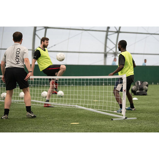 Precision Compact Tennis Net Set for sporting goods, featuring a sturdy net and supporting poles for easy tennis game setup.