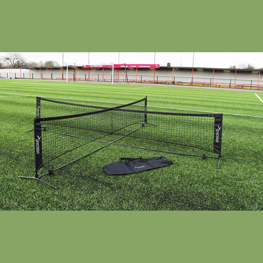 Precision 4-way football tennis net, 14ft by 14ft, sporting goods equipment for tennis and football training.