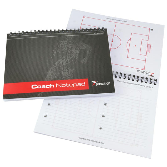 Six Precision A5 Football Pro-Coach Notepads for coaching and strategy, featuring sport-themed covers and organized pages.