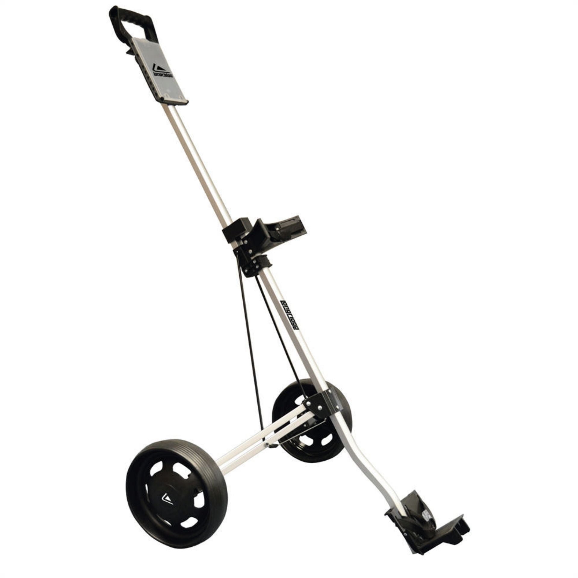 Longridge Alu Lite golf trolley with lightweight aluminum frame and adjustable handle for easy transport on the golf course.