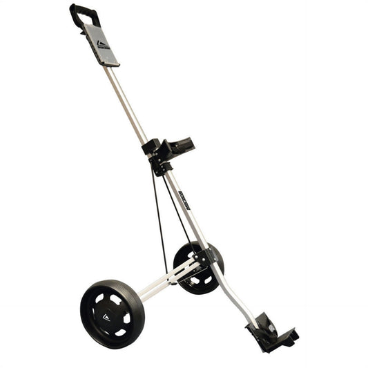 Longridge Alu Lite golf trolley with lightweight aluminum frame and adjustable handle for easy transport on the golf course.